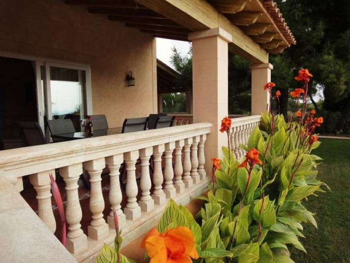 Terrace surrounded by flowers