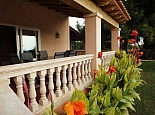 Terrace surrounded by flowers